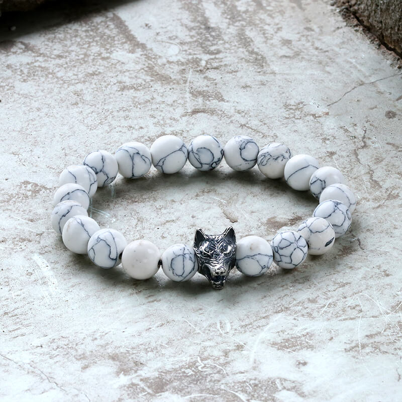 Pulsera de cuentas turquesas de lobo aullador