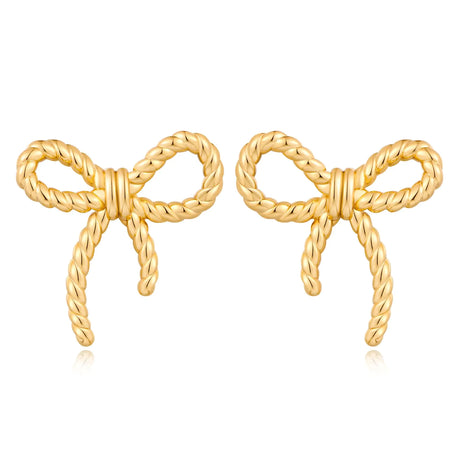 FAMARINE Gold Bow Earrings for Women Twisted Bow Stud Earrings Chic Small Earrings Jewelry - Lootquake