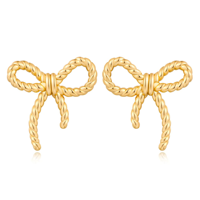 FAMARINE Gold Bow Earrings for Women Twisted Bow Stud Earrings Chic Small Earrings Jewelry - Lootquake