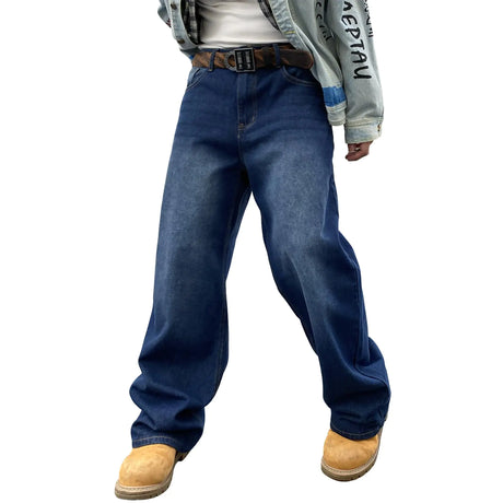 Mens Baggy Jeans Y2K Streetwear Empires Pants Wide Leg Hip Hop Extra Loose Fit for Skater Denim Long Casual Trousers(5002-Dark Blue-L) - Lootquake