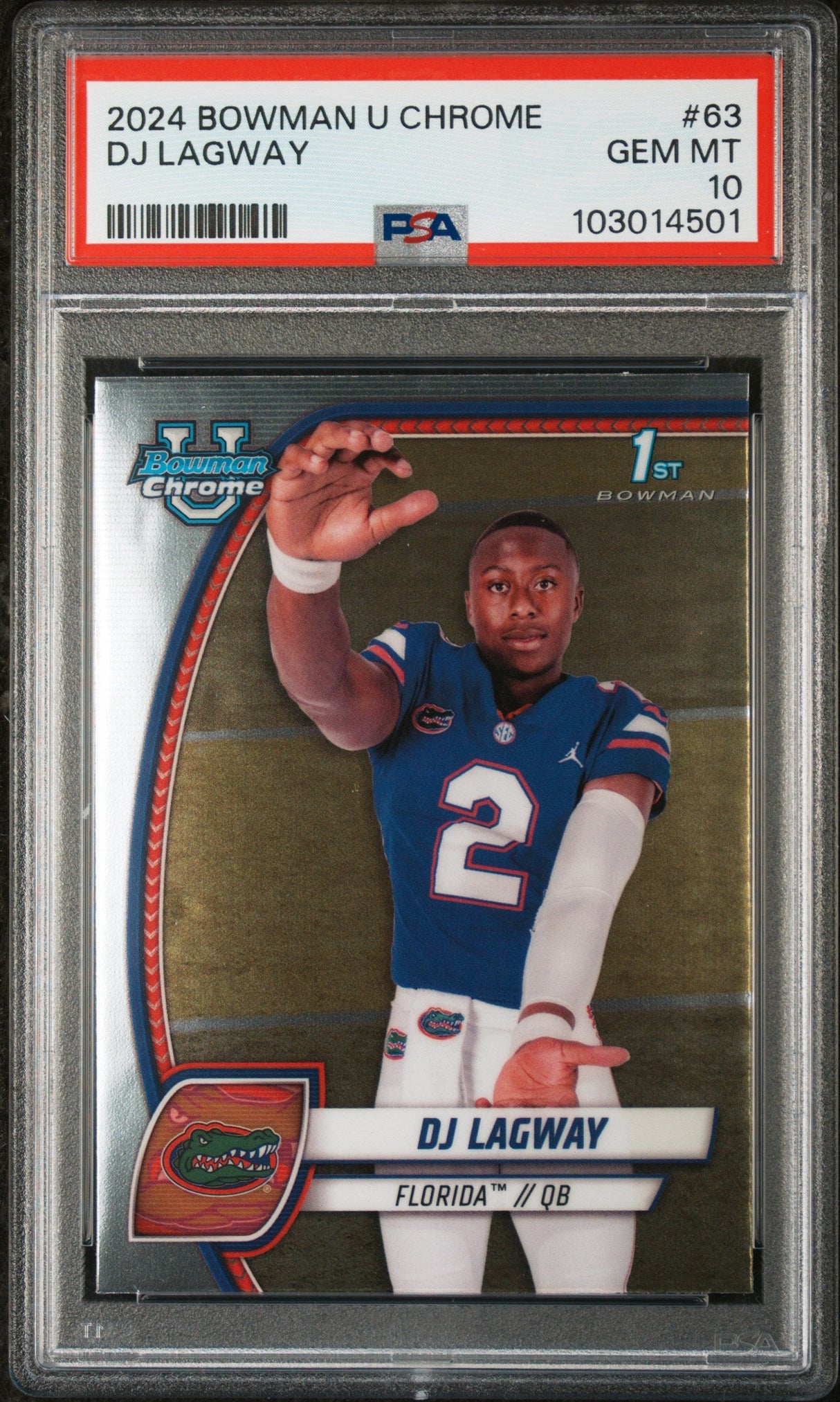 Tarjeta de fútbol RC de DJ Lagway #63, novato, Topps Bowman U Chrome, 2024, PSA 10 Gem Mint