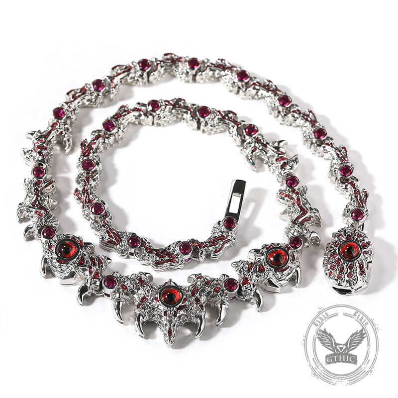 Collar de espinas con circonitas y ojos rojos helados