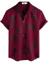 VATPAVE Mens 100% Cotton Hawaiian Shirts Floral Short Sleeve Button Down Shirts Summer Beach Shirts Large WineRed - Lootquake