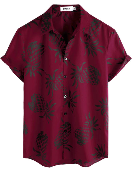 VATPAVE Mens 100% Cotton Hawaiian Shirts Floral Short Sleeve Button Down Shirts Summer Beach Shirts Large WineRed - Lootquake