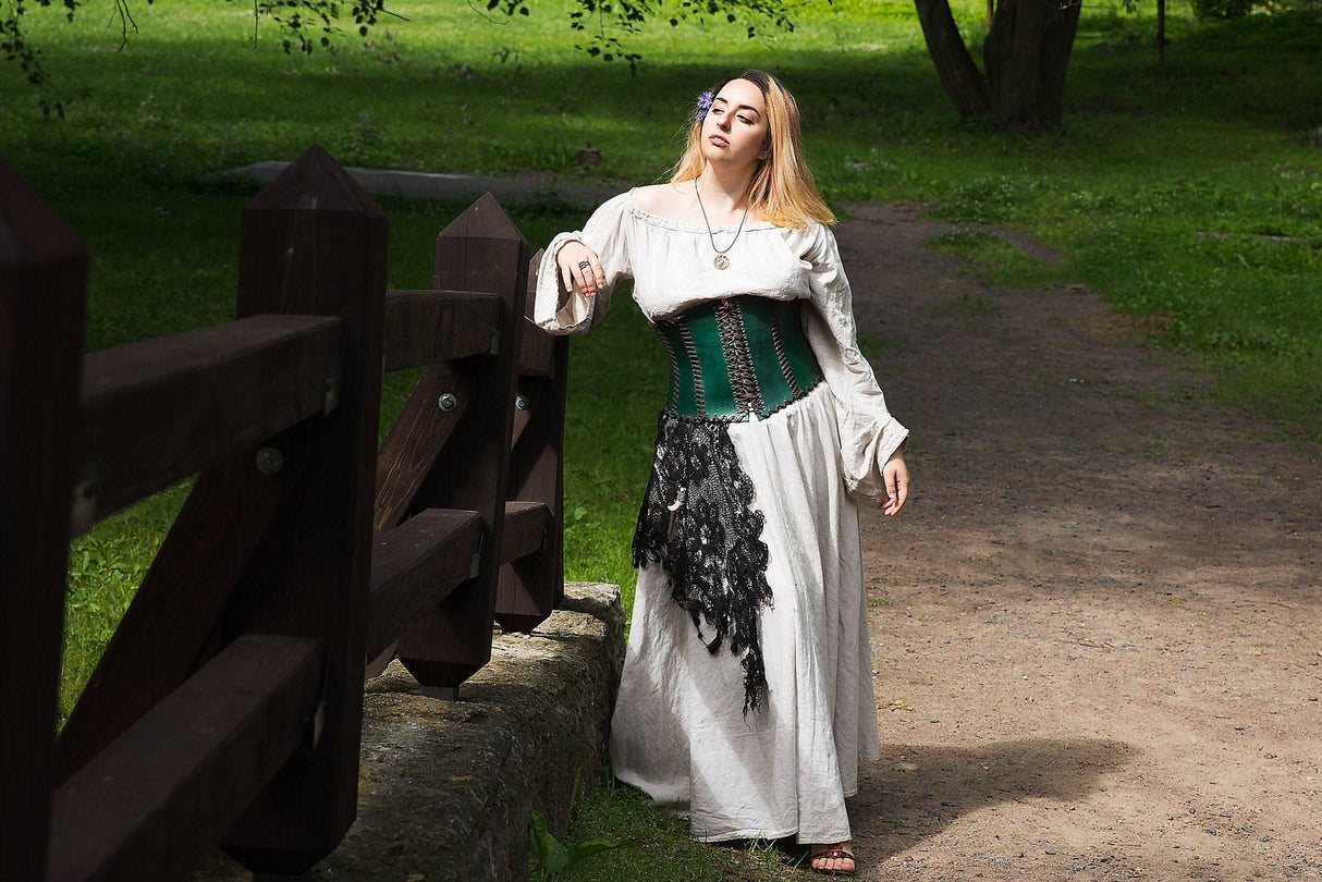 Green leather corset belt “Forest witch”