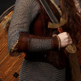 Viking leather bracers with сhainmai
