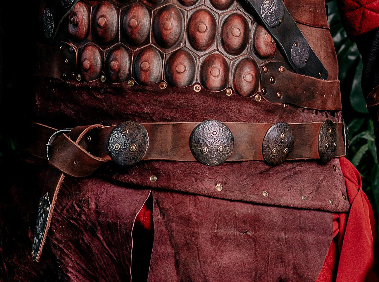 Medieval leather belt with metal plates