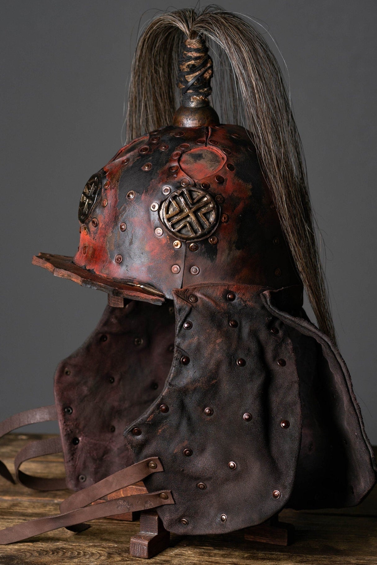 Larp leather helmet
