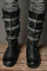 Uhtred black high leather boots