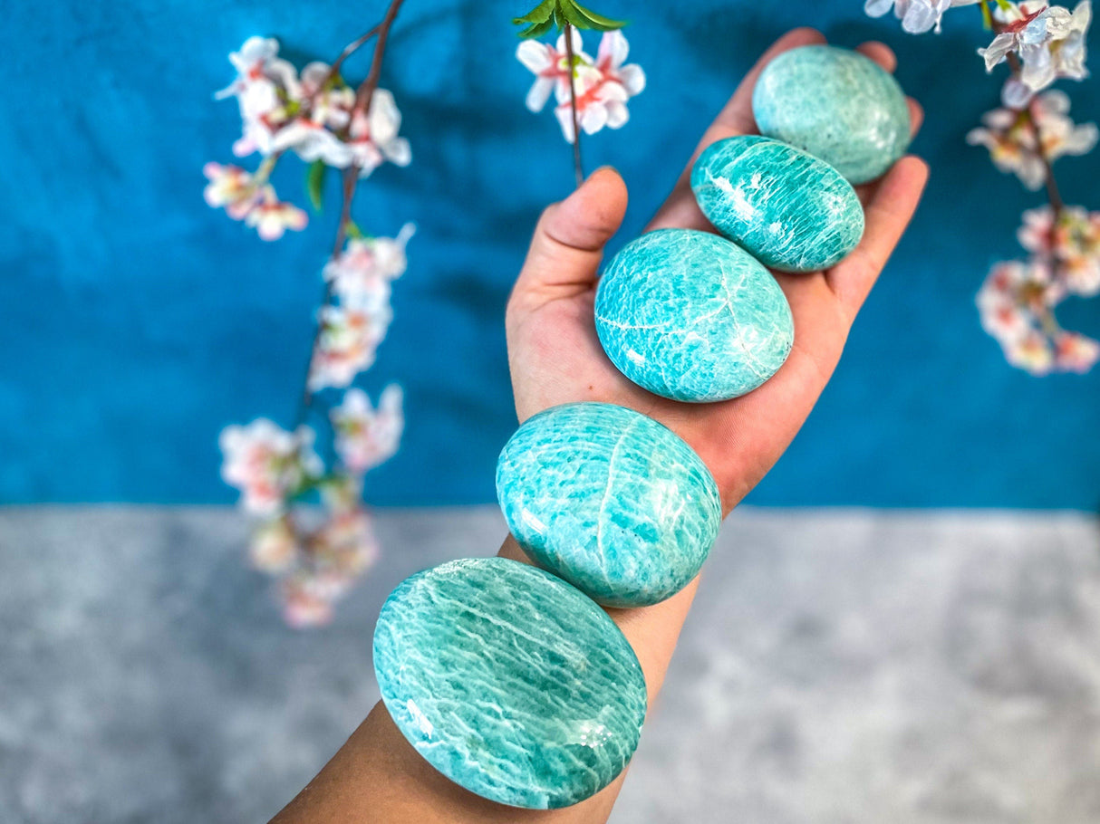 Ethically Sourced Amazonite palm stone. Amazonstone