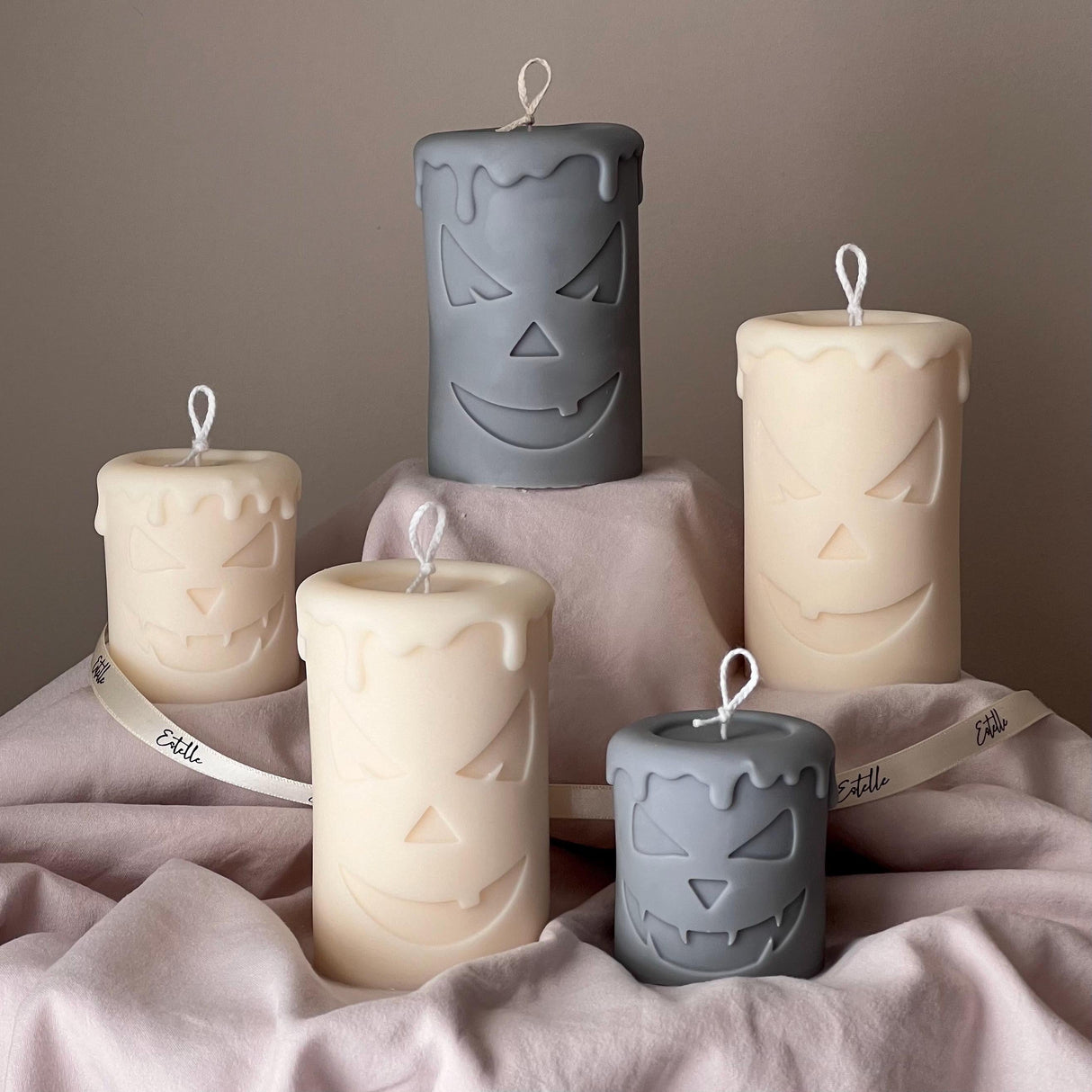 Scary Pumpkin Ghost Face Pillar Candle
