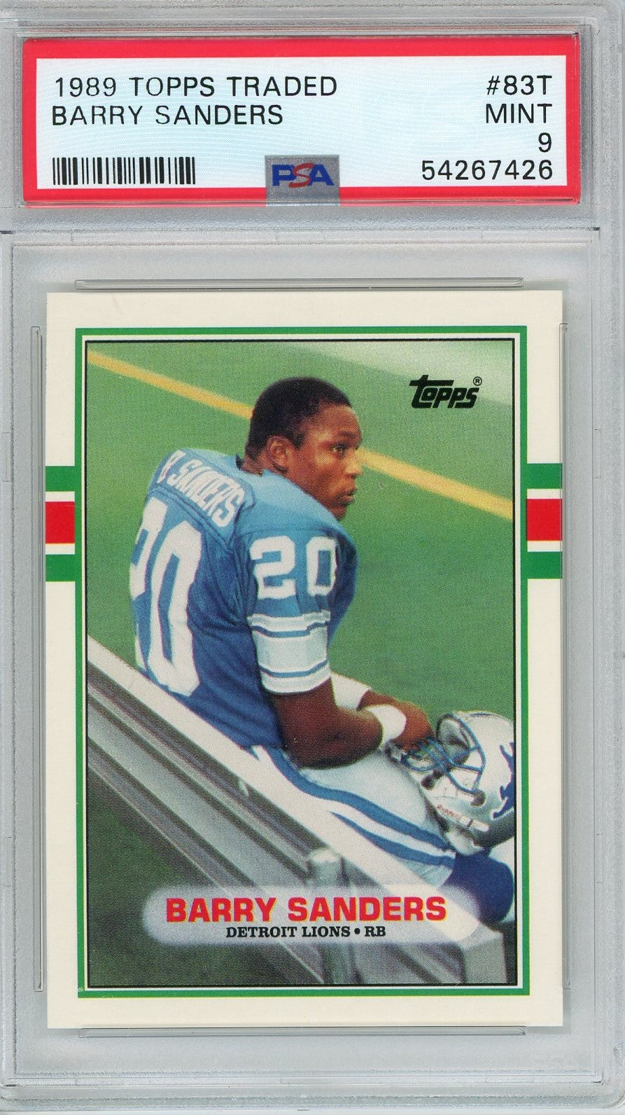 Graded 1989 Topps Traded Barry Sanders #83T Rookie RC Football Card PSA 9 Mint