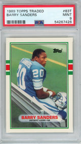 Graded 1989 Topps Traded Barry Sanders #83T Rookie RC Football Card PSA 9 Mint