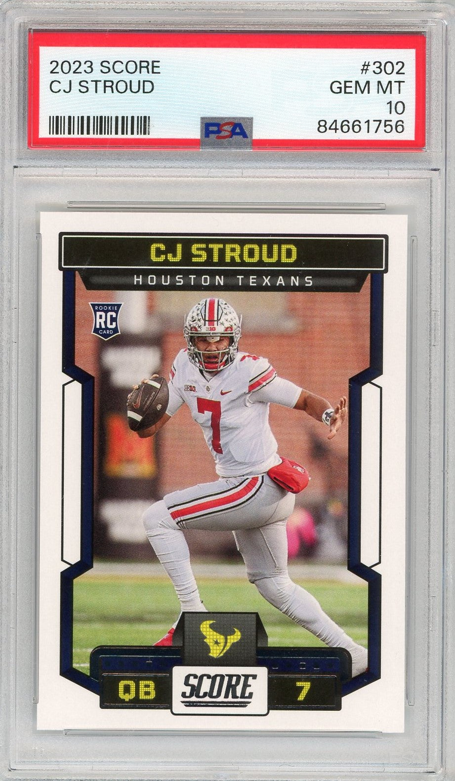 Tarjeta de fútbol RC de novato CJ Stroud n.° 302 de Panini Score 2023, PSA 10 Gem Mint