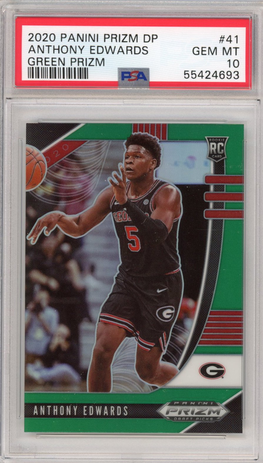 Selecciones del draft Panini Prizm DP 2020-21, Anthony Edwards #41, tarjeta de baloncesto Prizm Rookie RC verde, PSA 10 Gem Mint