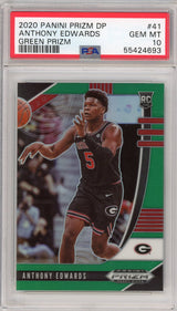 Selecciones del draft Panini Prizm DP 2020-21, Anthony Edwards #41, tarjeta de baloncesto Prizm Rookie RC verde, PSA 10 Gem Mint