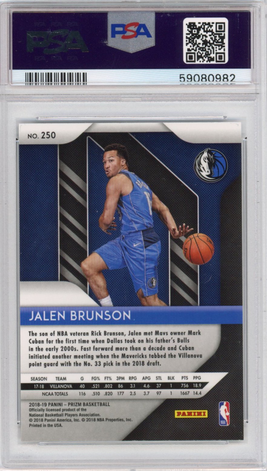 Graded 2018-19 Panini Prizm Jalen Brunson #250 Rookie RC Basketball Card PSA 10 Gem Mint