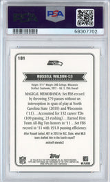 Tarjeta de fútbol RC Russell Wilson n.° 181 de Topps Magic, clasificada en 2012, PSA 10 Gem Mint