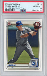 Tarjeta de béisbol de novato Bobby Witt Jr. #BP25 de Bowman Paper Prospects 2020, PSA 10 Gem Mint