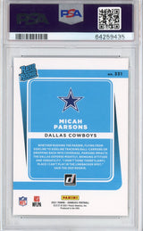 Tarjeta de fútbol RC de Micah Parsons #331 de Panini Donruss 2021, clasificada como novato, PSA 10 Gem Mint