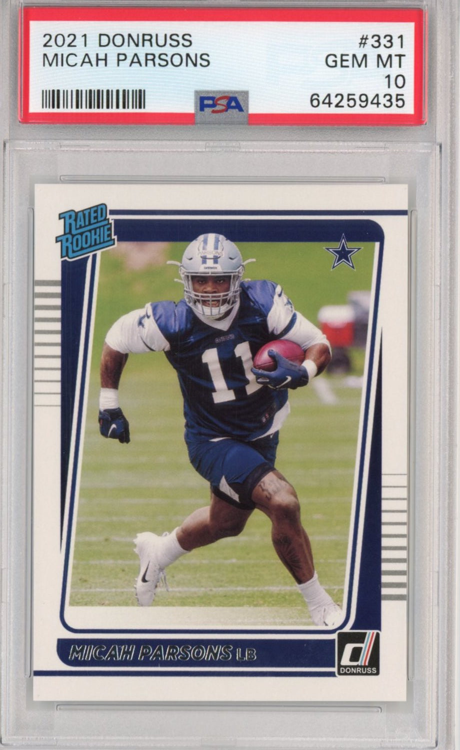 Tarjeta de fútbol RC de Micah Parsons #331 de Panini Donruss 2021, clasificada como novato, PSA 10 Gem Mint