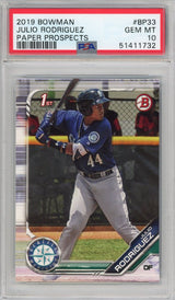 Tarjeta de béisbol Bowman Julio Rodríguez #BP33 de Paper Prospects Rookie RC, calificada en 2019, PSA 10 Gem Mint