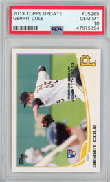 Tarjeta de béisbol de novato Gerrit Cole #US265 con calificación Topps Update 2013, PSA 10 Gem Mint
