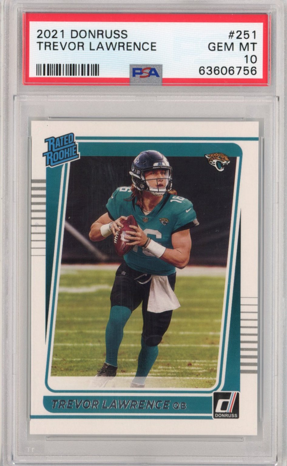 Tarjeta de fútbol RC de novato Trevor Lawrence n.° 251 de Panini Donruss, clasificada en 2021, PSA 10 Gem Mint