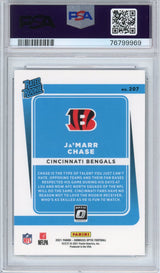 Tarjeta de fútbol RC Ja'Marr Chase #207 de novato Panini Donruss Optic, clasificada en 2021, PSA 10 Gem Mint
