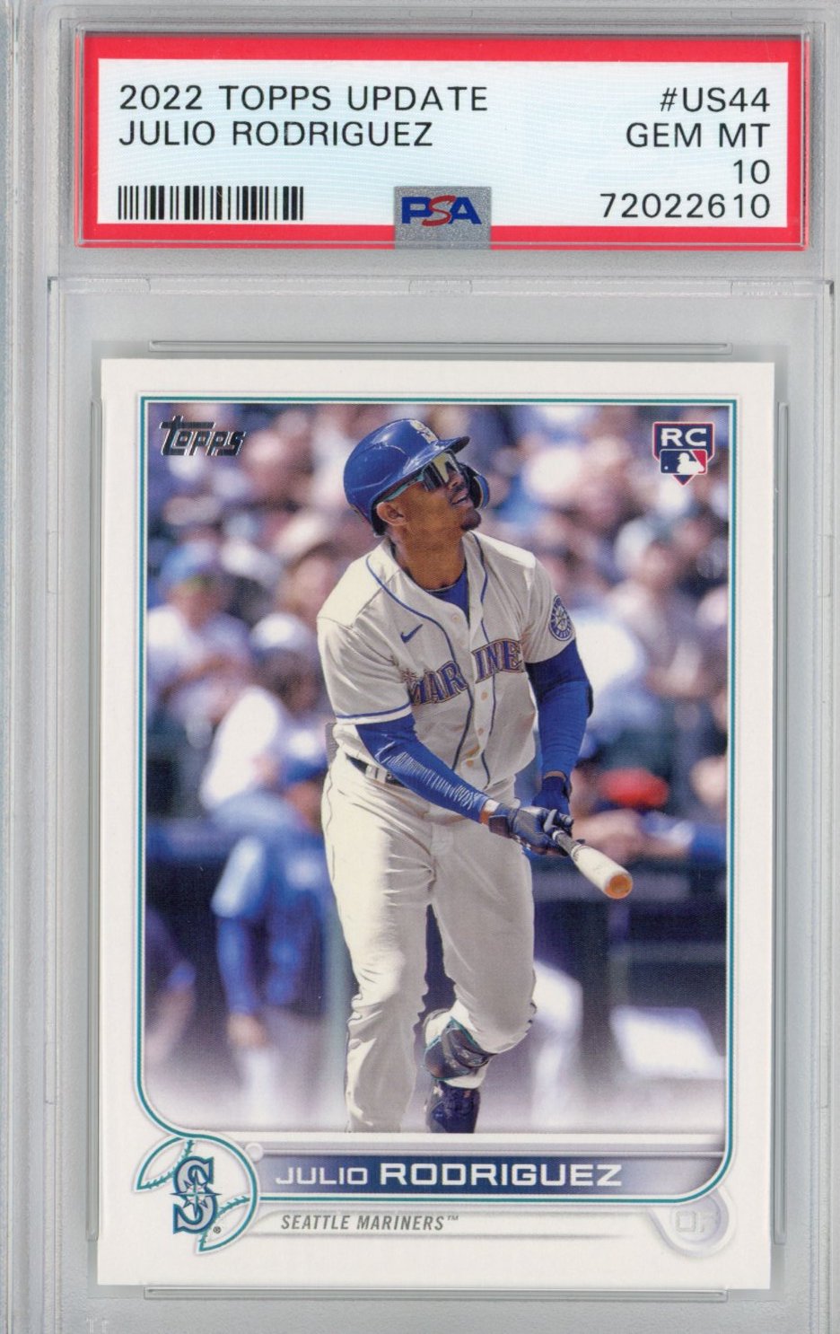Tarjeta de béisbol de novato Julio Rodríguez #US44 RC, actualización Topps 2022, PSA 10 Gem Mint