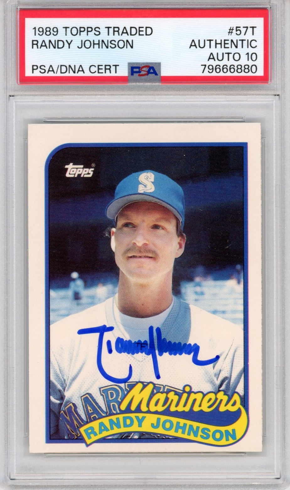 Tarjeta de béisbol de novato Randy Johnson #57T de Topps Traded de 1989, clasificada y modificada, PSA 10, Gem Mint
