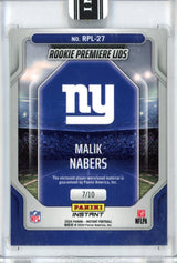 Tarjeta de fútbol Panini Instant Malik Nabers n.° RPL-27 Rookie Premiere Lids n.°/10 Rookie RC 2024