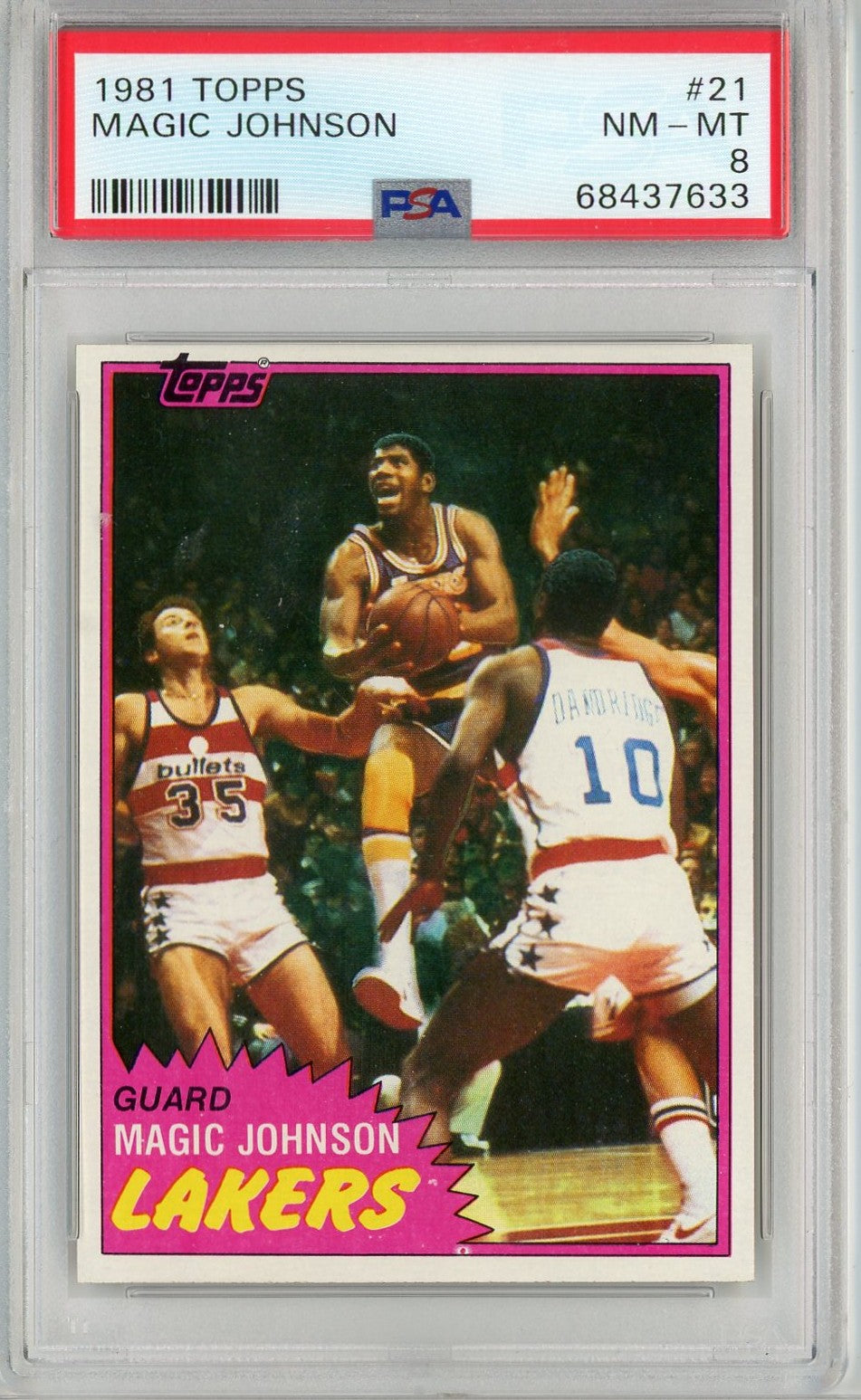 Tarjeta de baloncesto Topps Magic Johnson n.° 21 de segundo año, calificada en 1981, PSA 8 NM-MT