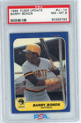 Tarjeta de béisbol de novato RC Barry Bonds n.° U144444, actualización Fleer de 1986, PSA 8 NM-MT