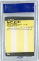 Tarjeta de béisbol de novato RC Barry Bonds n.° U144444, actualización Fleer de 1986, PSA 8 NM-MT