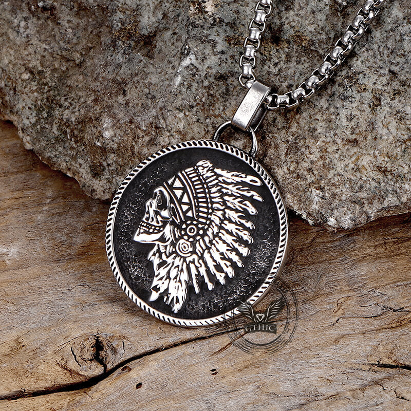 Colgante de acero inoxidable con calavera de jefe indio