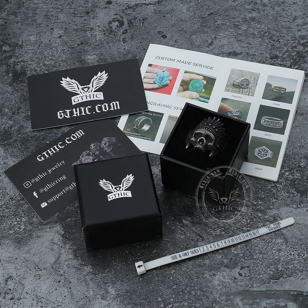 Anillo de calavera de acero inoxidable de jefe indio