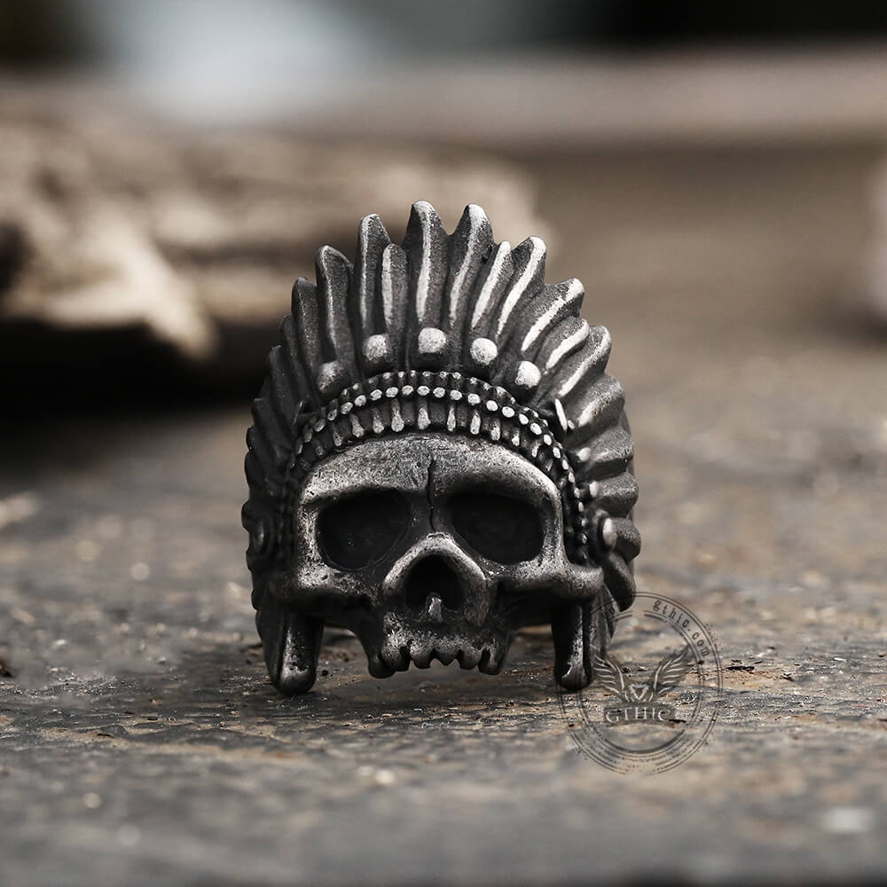 Anillo de calavera de acero inoxidable de jefe indio