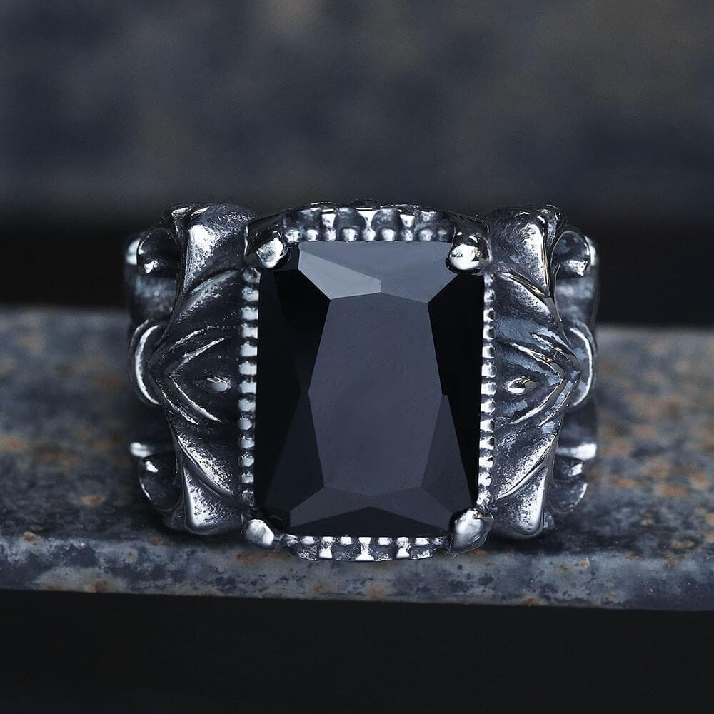 Iris Pattern Gem Stainless Steel CZ Ring