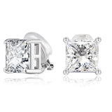 FAMARINE Silver Clip on Earrings Women CZ Square Clip Earrings Non-pierced Earrings Fake Earrings - Lootquake