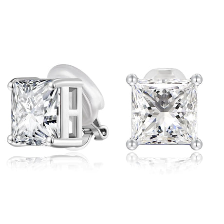 FAMARINE Silver Clip on Earrings Women CZ Square Clip Earrings Non-pierced Earrings Fake Earrings - Lootquake