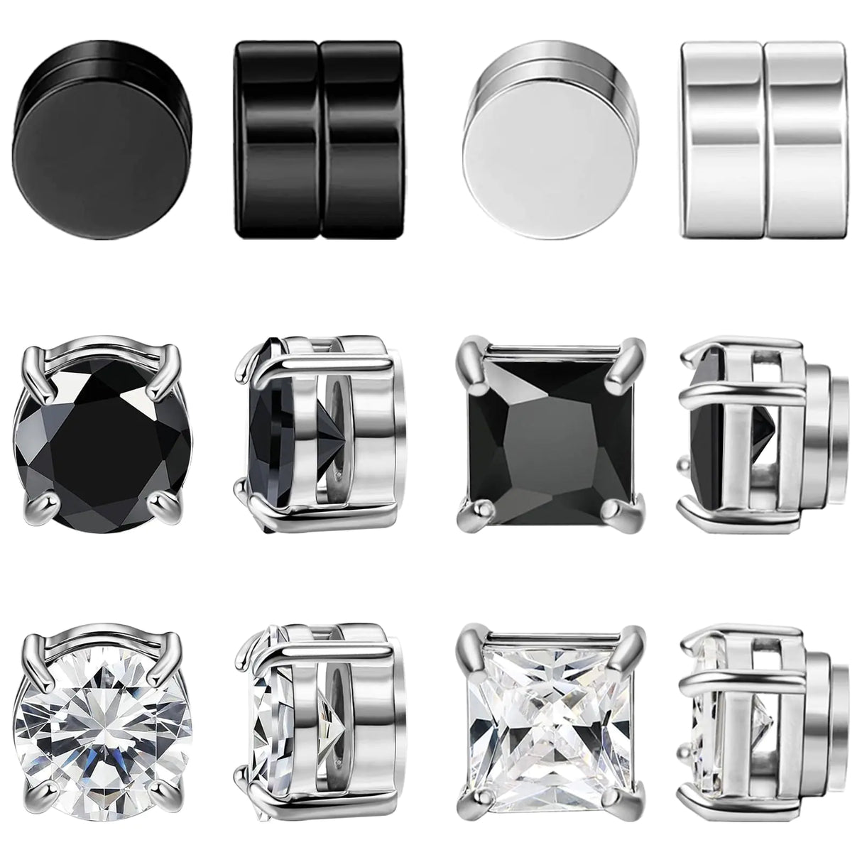 NEWITIN 6 Pairs Stainless Steel Magnetic Stud Earrings for Men Magnetic Earrings Men Clip on Earrings Non Piercing Earrings Unisex CZ Magnetic Earrings Diamond Earrings for Women Men - Lootquake