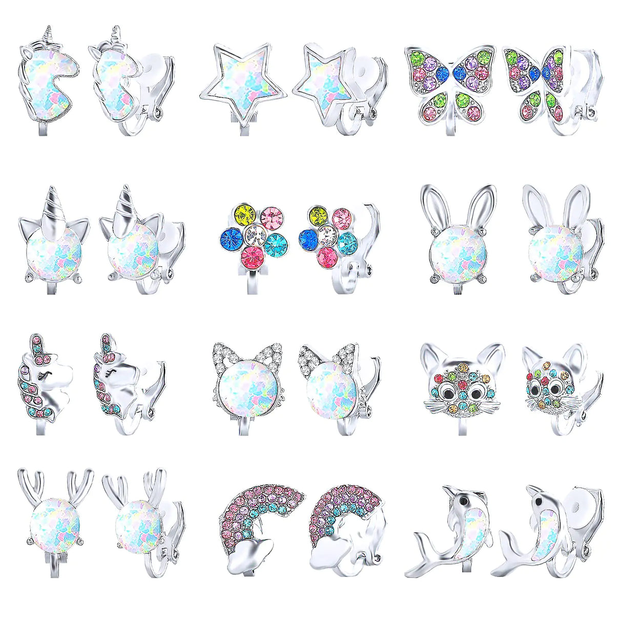 NEWITIN 12 Pairs Clip On Earrings for Women Cute Earrings Crystal Earrings Pearl Earrings Charming Fashion Earrings Non Piercing Clip on Earrings for Women - Lootquake