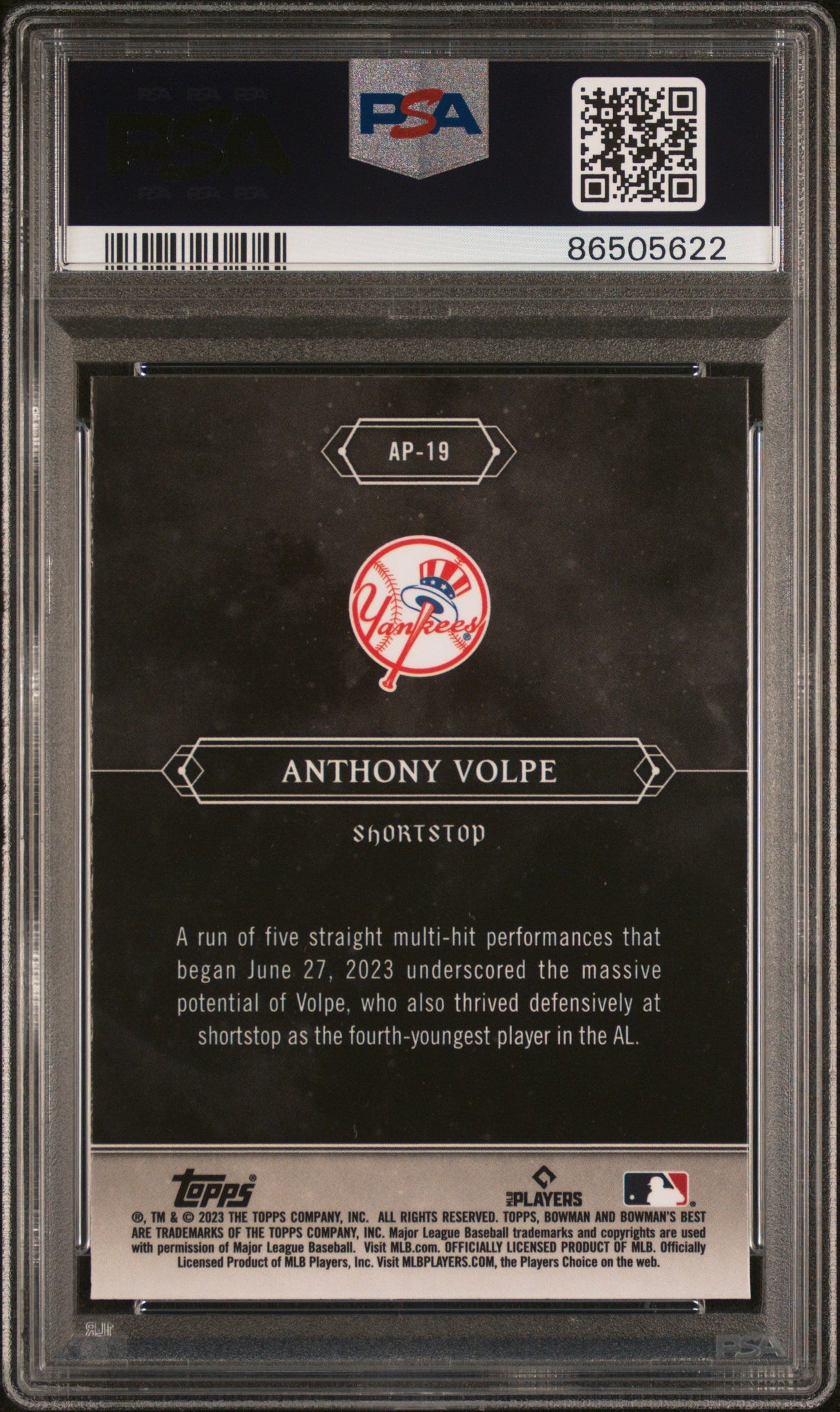 Tarjeta de béisbol de Anthony Volpe #AP19 Astral Projections Rookie RC, clasificada en Topps Bowmans Best 2023, PSA 10 Gem Mint