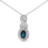 Collar con colgante de gota infinita de 45 cm con zafiro pera de 6 x 4 mm y detalles de diamantes en plata de ley 925 (color HI, claridad SI1-SI2)