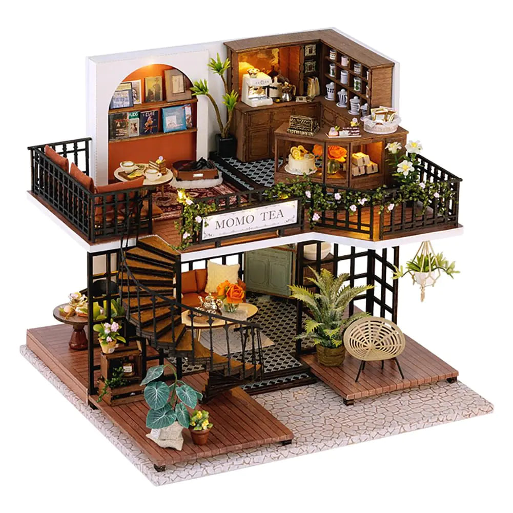 RHZN Miniature House Kit Doll House Kit Miniature Kit DIY Mini House for Adult Cafe