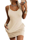 Veatzaer Womens Sleeveless Solid Slip Dresses Summer Casual Spaghetti Strap Dresses Cami Bodycon Dress - Lootquake