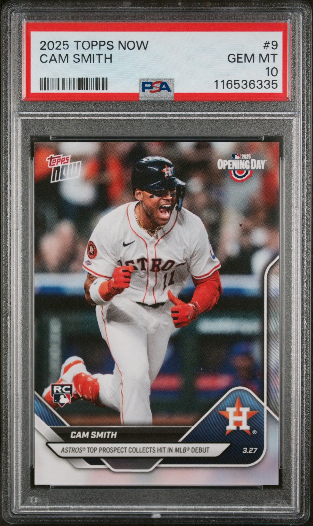 Tarjeta de béisbol RC Cam Smith #9 Rookie de Topps Now, calificada en 2025, PSA 10 Gem Mint
