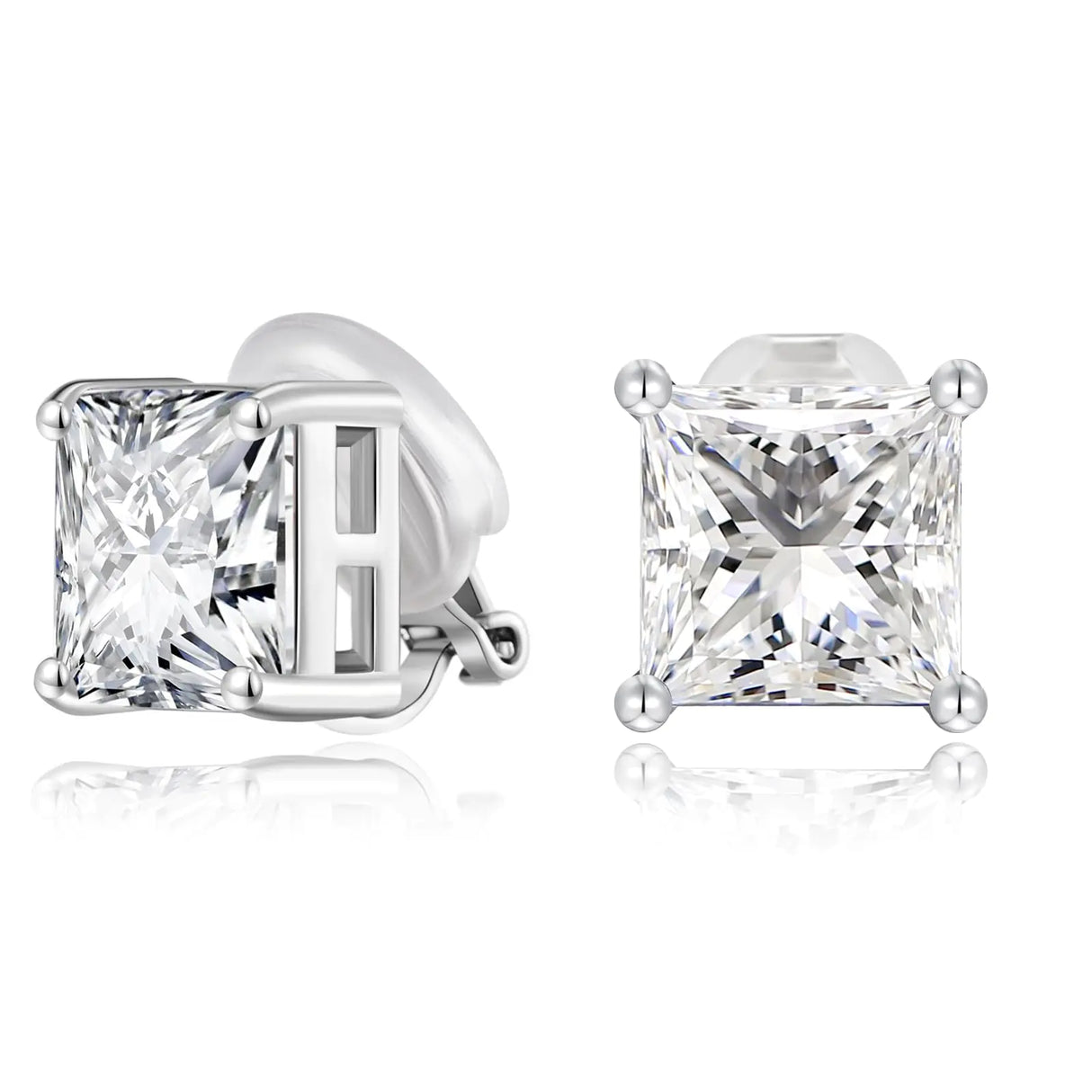 FAMARINE Silver Clip on Earrings Women CZ Square Clip Earrings Non-pierced Earrings Fake Earrings - Lootquake