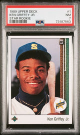 Tarjeta de béisbol RC de novato Ken Griffey Jr. #1 de Upper Deck Star, calificada en 1989, PSA 7 NM
